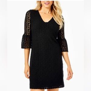 Lilly Pulitzer Jaclene Ruffle Dress In Onyx Leopard Knit Lace Size Medium